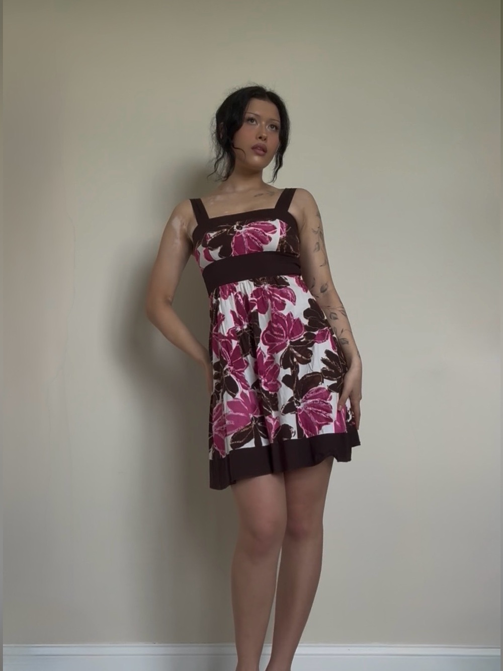 Women’s Pink Floral Empire Waist Sundress